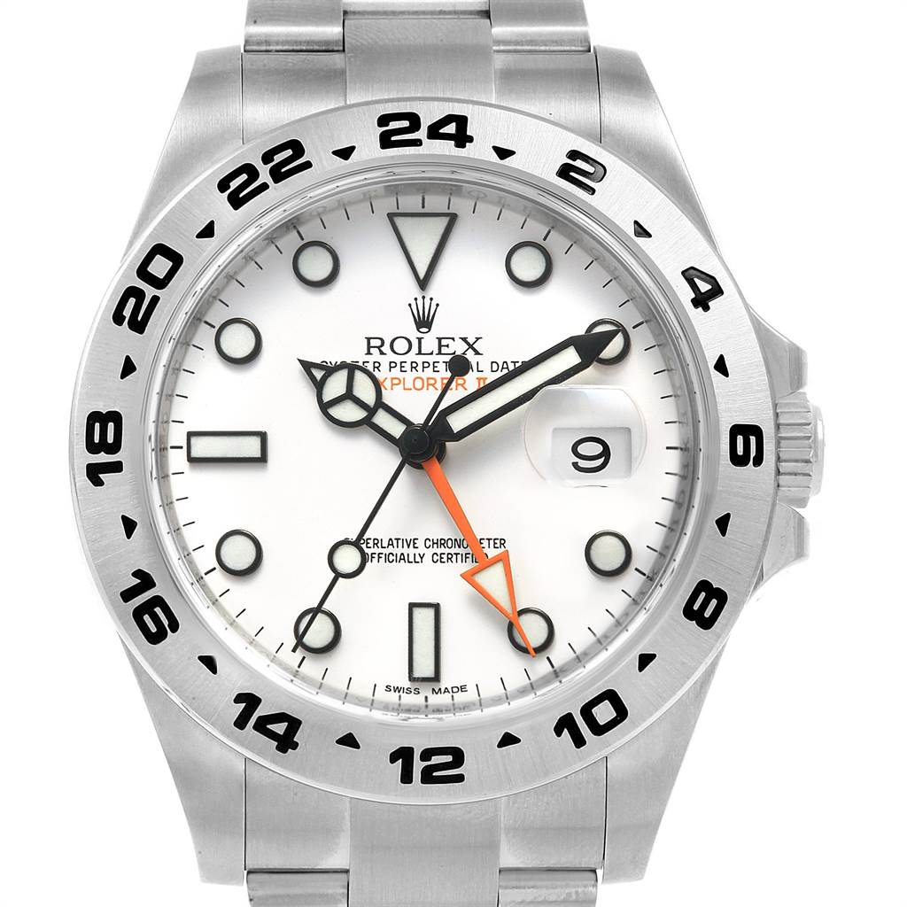 The image shows a front view of a Rolex Explorer 216570 Men's Stainless Steel White Dial 216570 Men's Stainless Steel White Dial watch, highlighting its white dial, date window, and stainless steel bracelet.