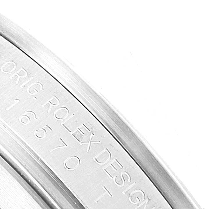 This is a close-up image of the side of the Rolex Explorer 16570 Men's Stainless Steel White Dial 16570 Men's Stainless Steel White Dial watch, showing the engraved model number "16570."