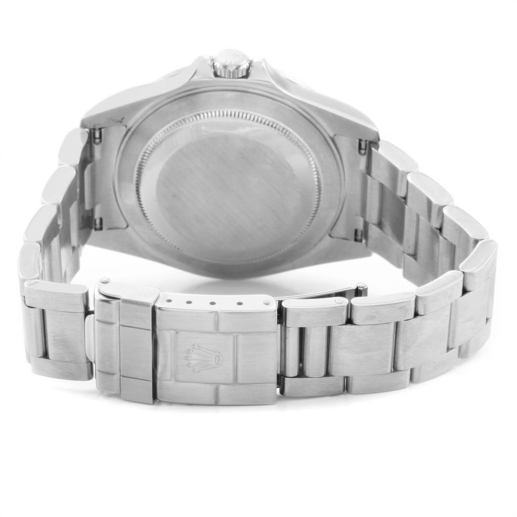 This image shows the back and bracelet clasp of a Rolex Explorer 16570 Men's Stainless Steel White Dial 16570 Men's Stainless Steel White Dial model watch from a rear angle.