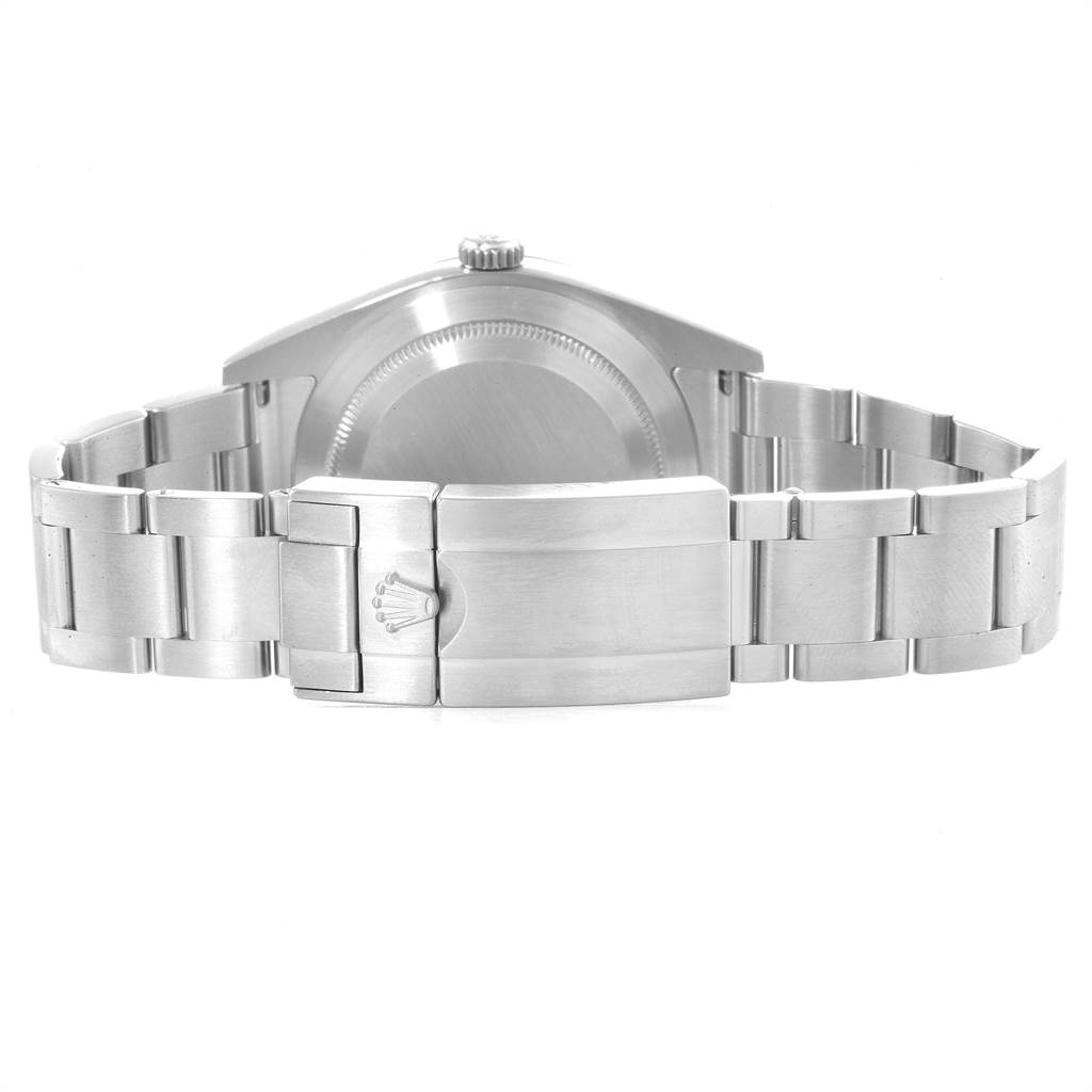 This image shows the back view of a Rolex Explorer 214270 Men's Stainless Steel Black Dial 214270 Men's Stainless Steel Black Dial watch, highlighting its clasp and bracelet links.