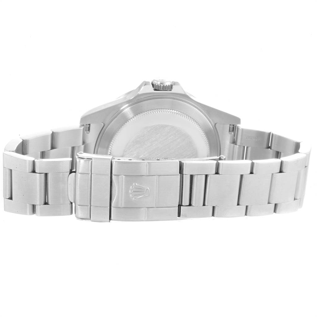 The image shows the back case and bracelet clasp of a Rolex Explorer 16570 Men's Stainless Steel White Dial 16570 Men's Stainless Steel White Dial watch.
