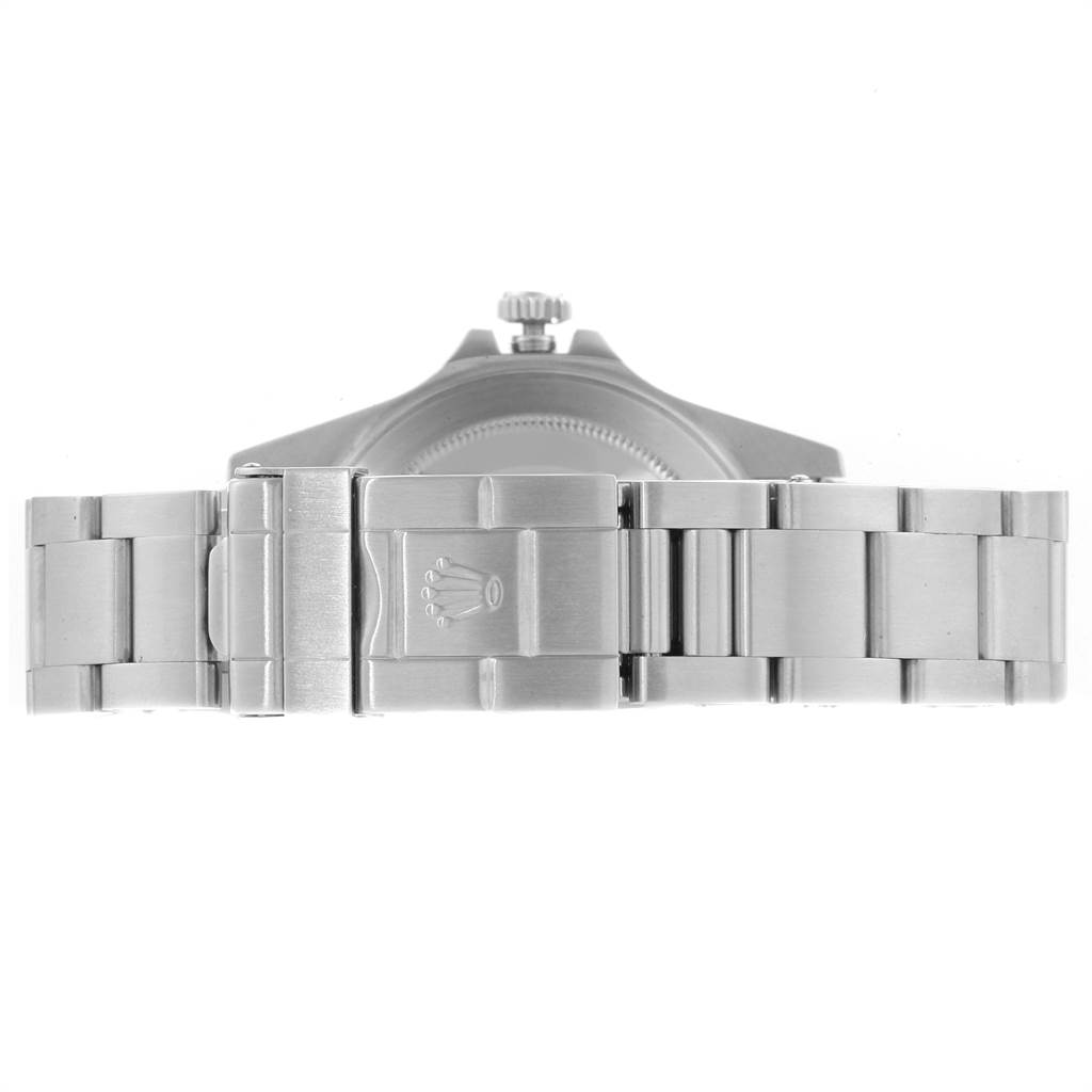 The image shows the back of a Rolex Explorer 16570 Men
s Stainless Steel White Dial 16570 Men
s Stainless Steel White Dial watch, focusing on the bracelet and clasp.