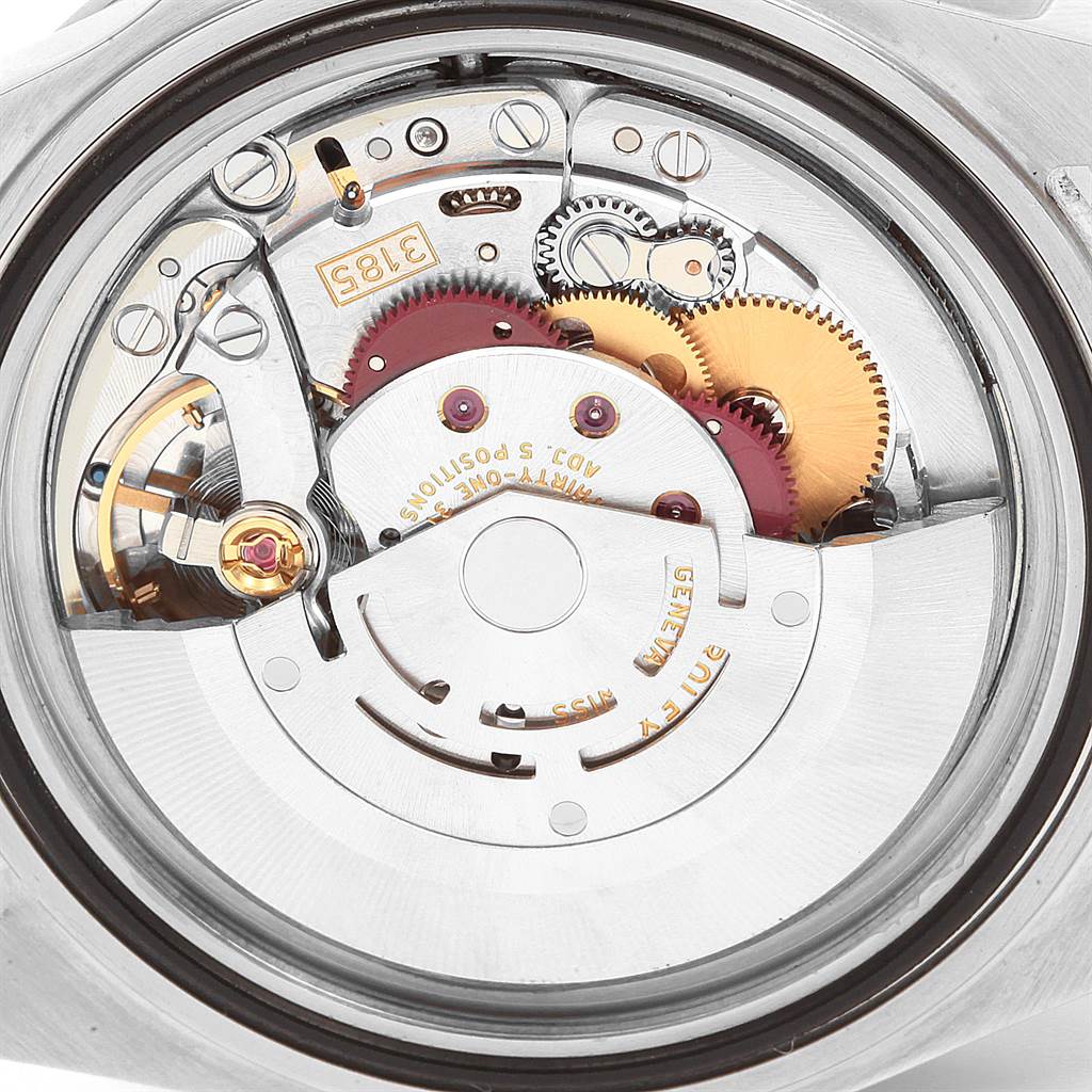 This image shows the internal mechanical movement of a Rolex Explorer 16570 Men
s Stainless Steel White Dial 16570 Men
s Stainless Steel White Dial model watch, viewed from the back casing.