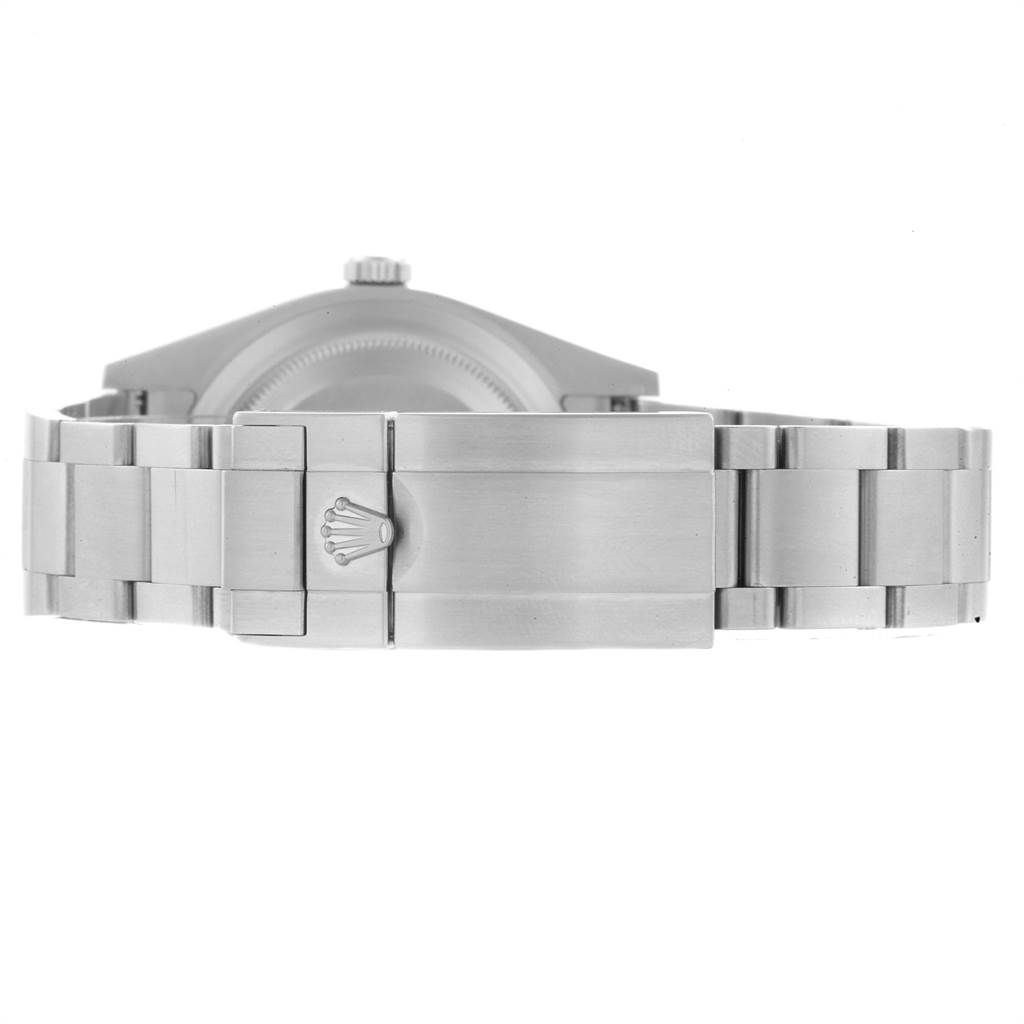 The image shows the clasp and metal bracelet of a Rolex Explorer 214270 Men's Stainless Steel Black Dial 214270 Men's Stainless Steel Black Dial watch from the back.