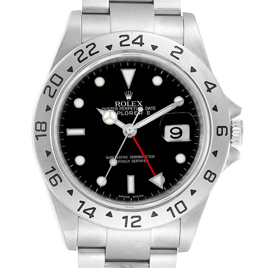 The image displays a front angle of the Rolex Explorer 16570 Men's Stainless Steel Black Dial 16570 Men's Stainless Steel Black Dial watch, highlighting the bezel, dial, hands, and bracelet.