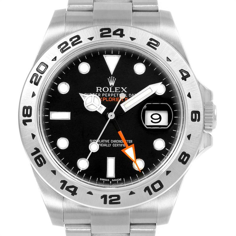 Rolex Explorer II 42 Black Dial Orange Hand Mens Watch 216570 SwissWatchExpo