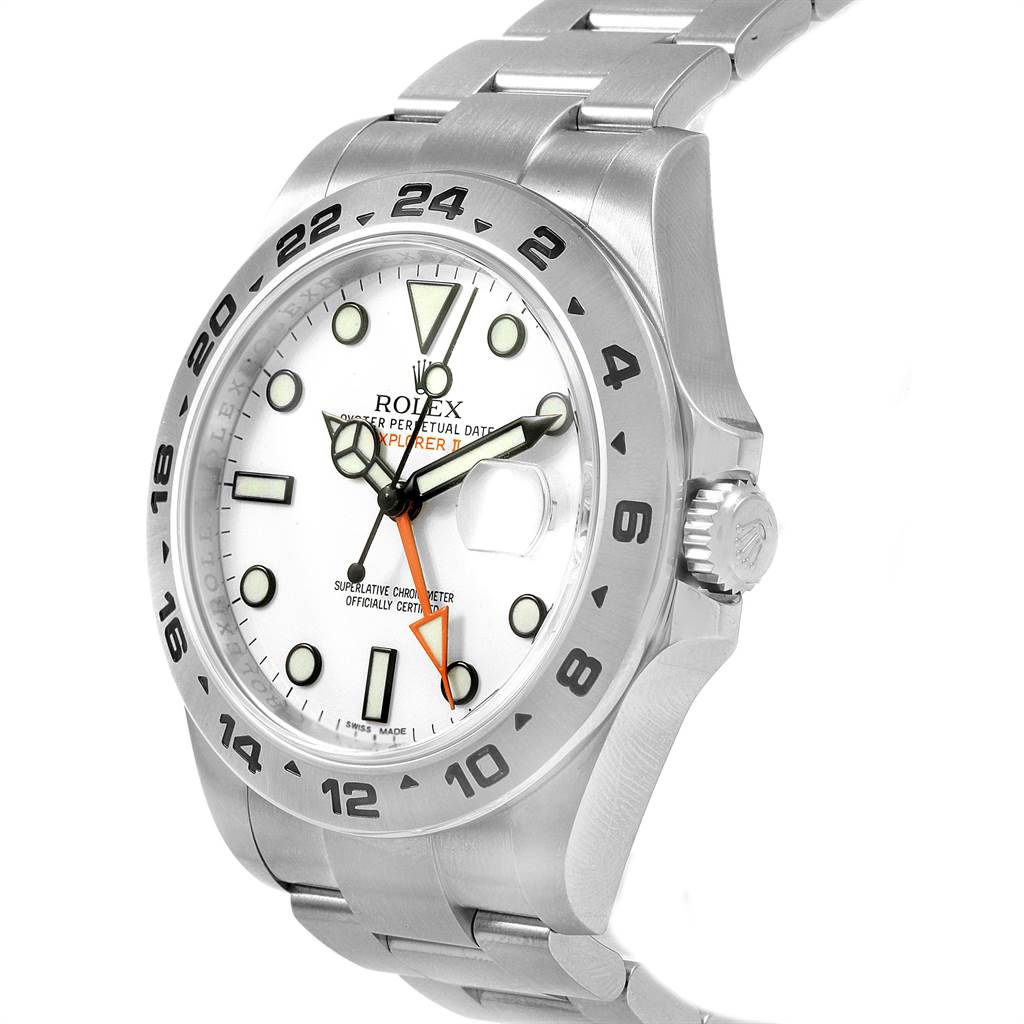 The image shows a Rolex Explorer 216570 Men's Stainless Steel White Dial 216570 Men's Stainless Steel White Dial watch from a slight side angle, displaying the face, bezel, crown, and part of the bracelet.
