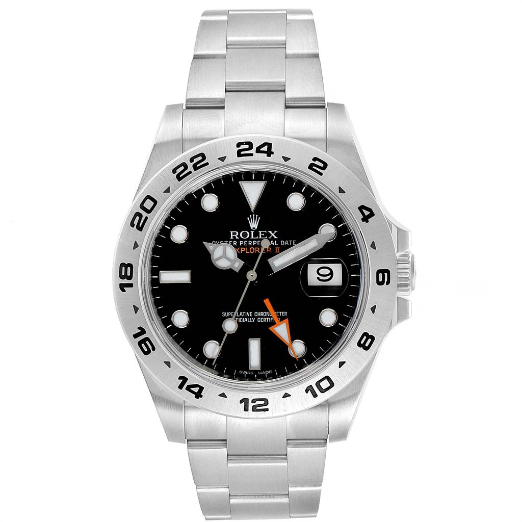 This image shows a front view of a Rolex Explorer 216570 Men's Stainless Steel Black Dial 216570 Men's Stainless Steel Black Dial watch, highlighting the dial, bezel, crown, and bracelet.