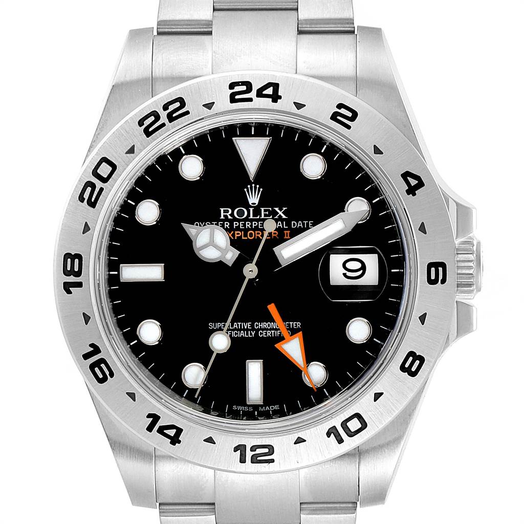 The image shows a front view of the Rolex Explorer 216570 Men's Stainless Steel Black Dial 216570 Men's Stainless Steel Black Dial watch, highlighting its black dial, date window, and stainless steel bezel and bracelet.