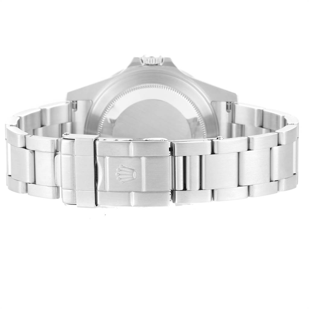 This image shows the back of the Rolex Explorer 16570 Men's Stainless Steel White Dial 16570 Men's Stainless Steel White Dial watch, focusing on the bracelet and clasp.