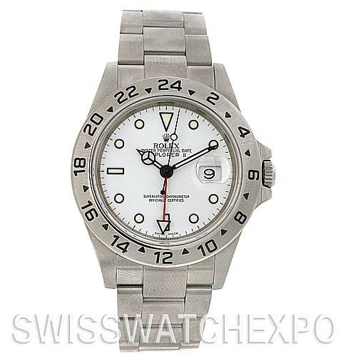 The image shows a Rolex Explorer 16570 Men's Stainless Steel White Dial 16570 Men's Stainless Steel White Dial model watch from the front, displaying its face, bezel, and bracelet.