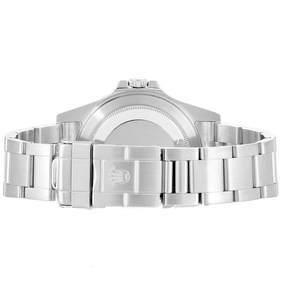 This image shows the back and clasp of the Rolex Explorer 16570 Men's Stainless Steel White Dial 16570 Men's Stainless Steel White Dial watch, emphasizing the bracelet and case back.