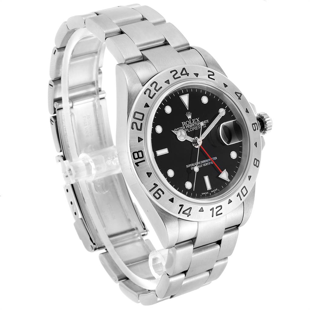 This image shows a Rolex Explorer 16570 Men's Stainless Steel Black Dial 16570 Men's Stainless Steel Black Dial model watch, viewed at an angle highlighting the dial, bezel, and bracelet.