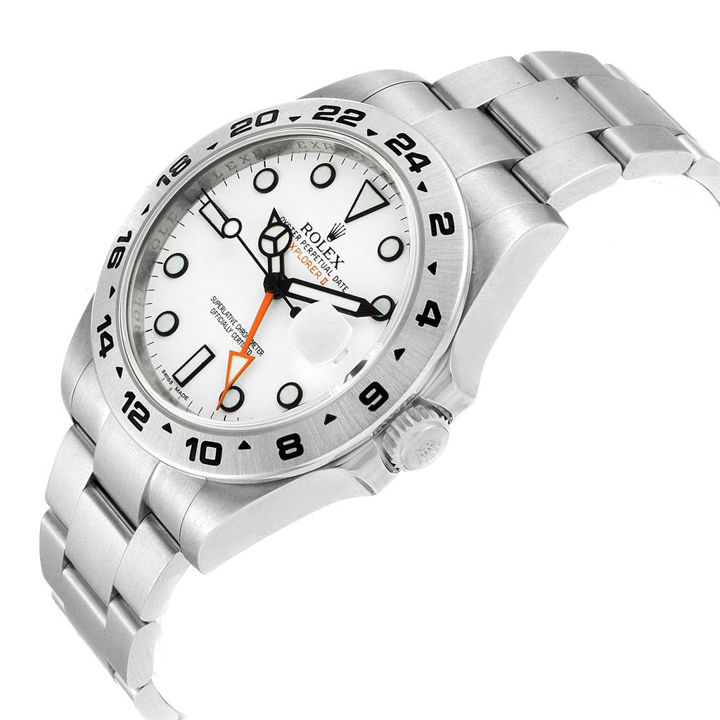 The image shows a Rolex Explorer 23690 Men's Stainless Steel White Dial 23690 Men's Stainless Steel White Dial watch at an angled view, highlighting its bezel, dial, crown, and bracelet.