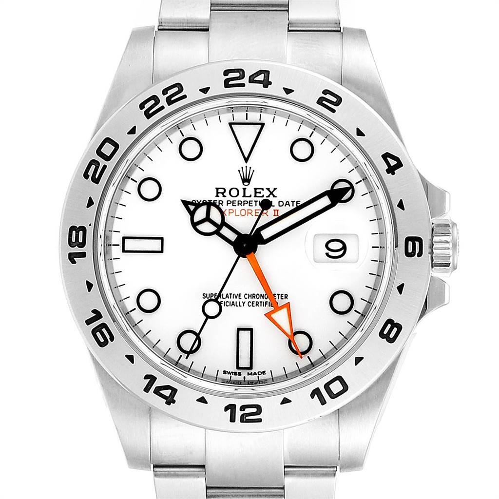 The image shows a front view of a Rolex Explorer 216570 Men's Stainless Steel White Dial 216570 Men's Stainless Steel White Dial watch with a white dial, date display, and stainless steel bracelet.