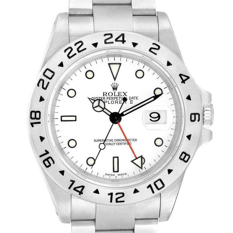 Rolex Explorer II White Dial Red Hand Steel Mens Watch 16570 Box Papers SwissWatchExpo