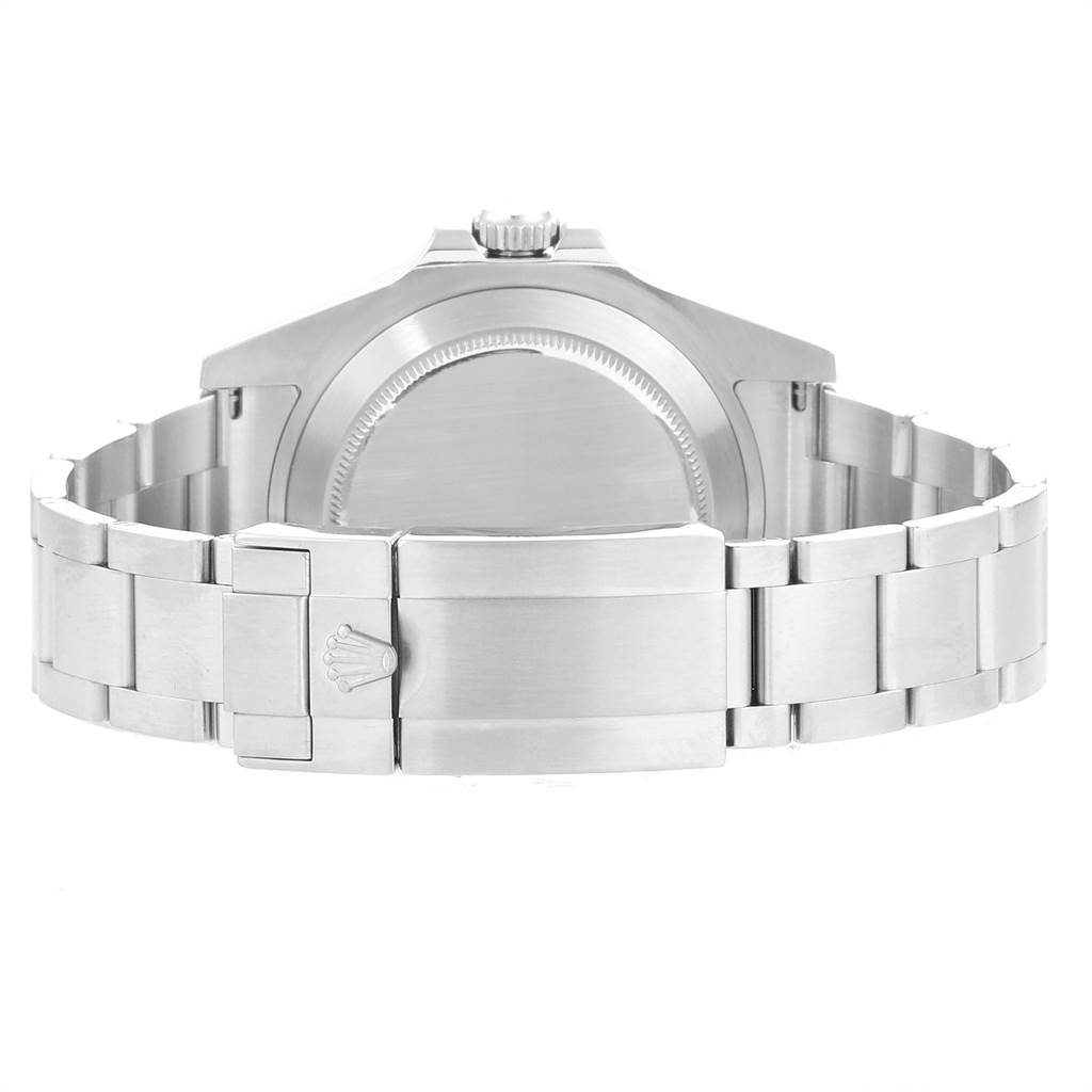 This image shows the rear of a Rolex Explorer 216570 Men's Stainless Steel Black Dial 216570 Men's Stainless Steel Black Dial watch, highlighting the bracelet, clasp, and case back.