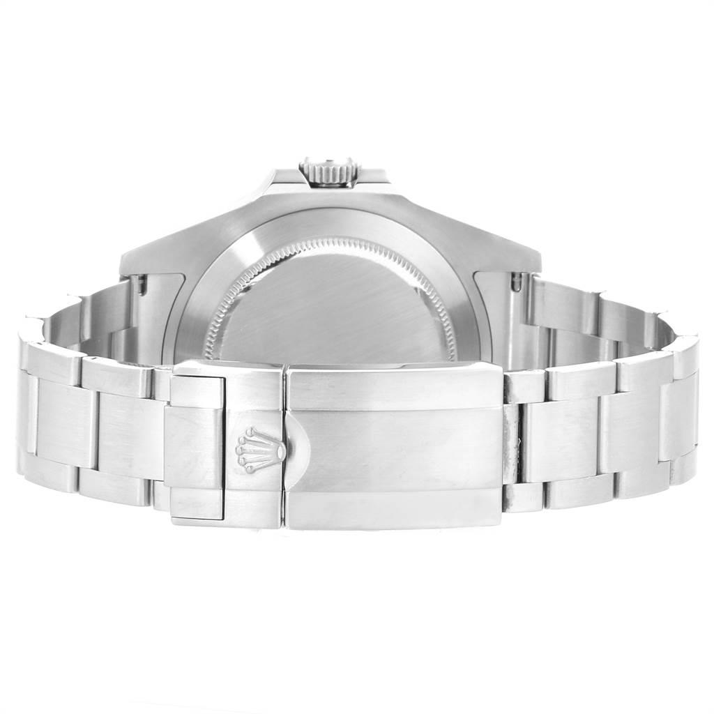 This image shows the back of a Rolex Explorer 216570 Men's Stainless Steel White Dial 216570 Men's Stainless Steel White Dial watch, focusing on the case back and bracelet clasp.