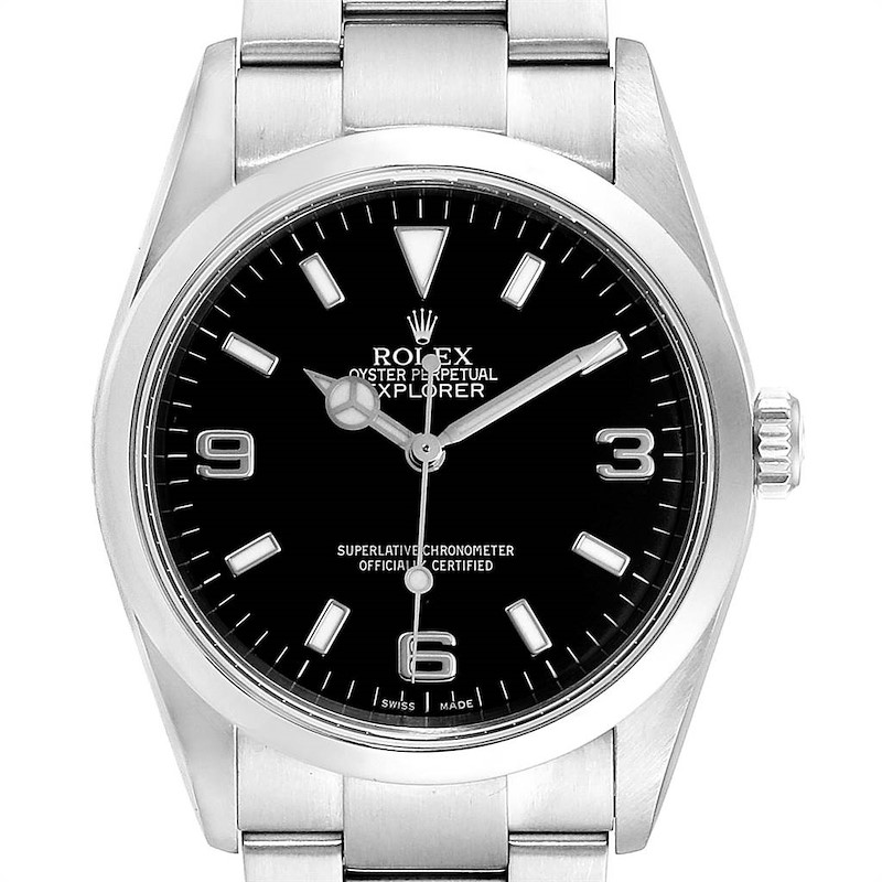 Rolex Explorer I Black Dial Domed Bezel Steel Mens Watch 114270 SwissWatchExpo