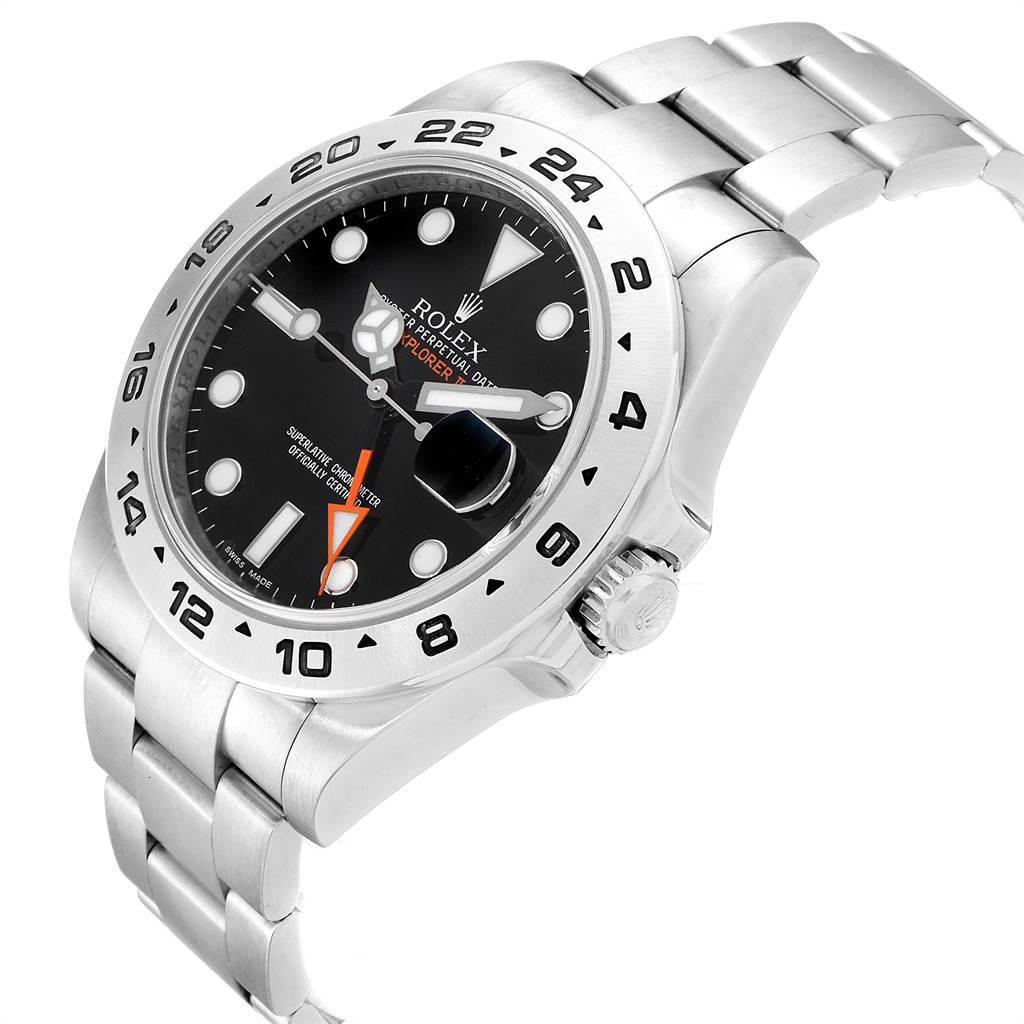 The image shows a Rolex Explorer 216570 Men's Stainless Steel Black Dial 216570 Men's Stainless Steel Black Dial watch at a three-quarter angle, highlighting its face, bezel, crown, and bracelet.