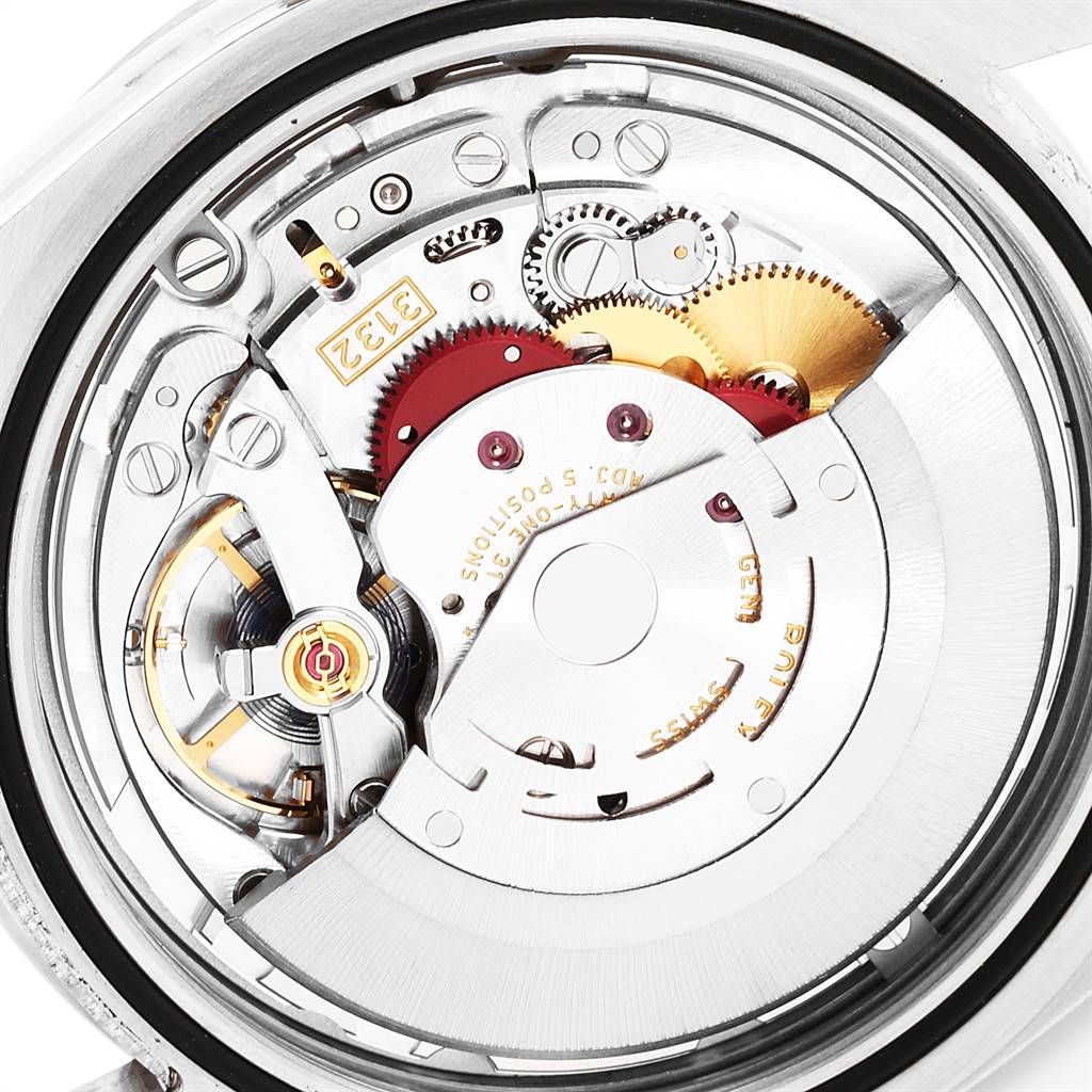 The image shows a close-up view of the movement mechanism of a Rolex Explorer 214270 Men's Stainless Steel Black Dial 214270 Men's Stainless Steel Black Dial model watch.