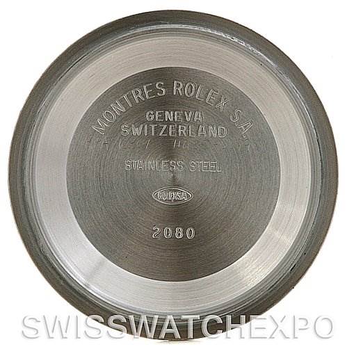 The image shows the inner case back of a Rolex Explorer 114270 Men's Stainless Steel Black Dial 114270 Men's Stainless Steel Black Dial with brand engravings and model information in stainless steel.