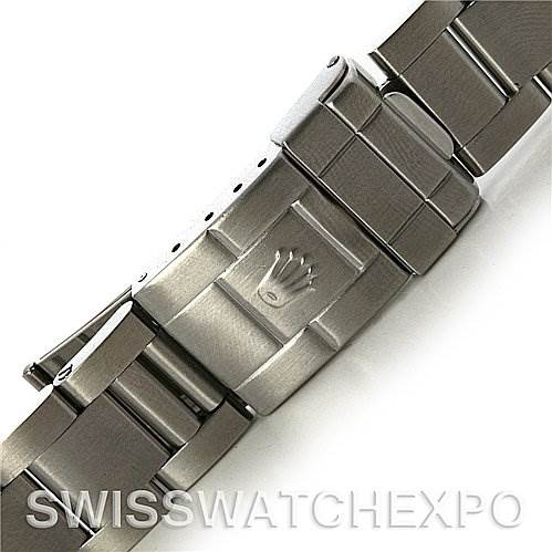 The image shows a close-up of the clasp and part of the bracelet of a Rolex Explorer 114270 Men's Stainless Steel Black Dial 114270 Men's Stainless Steel Black Dial watch.