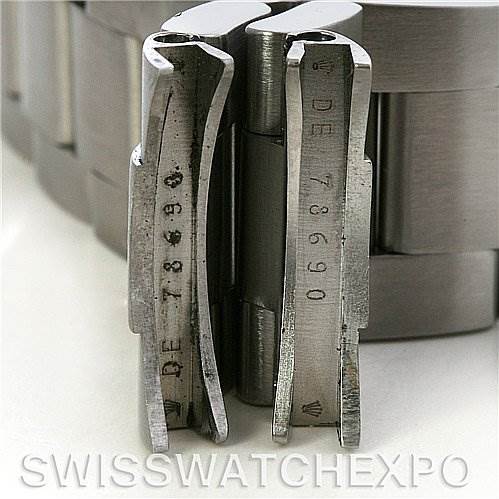 The image shows a close-up of the clasp and end links of the Rolex Explorer 114270 Men's Stainless Steel Black Dial 114270 Men's Stainless Steel Black Dial watch bracelet.