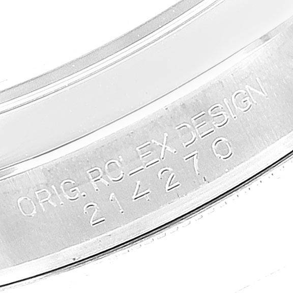 The image shows a close-up view of the inner bezel engraving of a Rolex Explorer 214270 Men's Stainless Steel Black Dial 214270 Men's Stainless Steel Black Dial watch, displaying the model number.