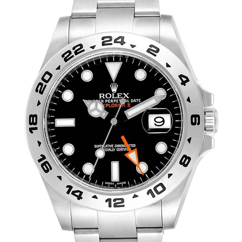 Rolex Explorer II 42 Black Dial Orange Hand Mens Watch 216570 SwissWatchExpo