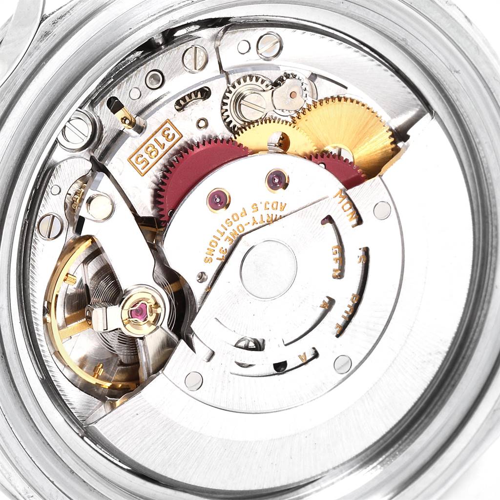 The image shows the intricate internal mechanism and movement of a Rolex Explorer 16570 Men's Stainless Steel White Dial 16570 Men's Stainless Steel White Dial watch, viewed from the back.
