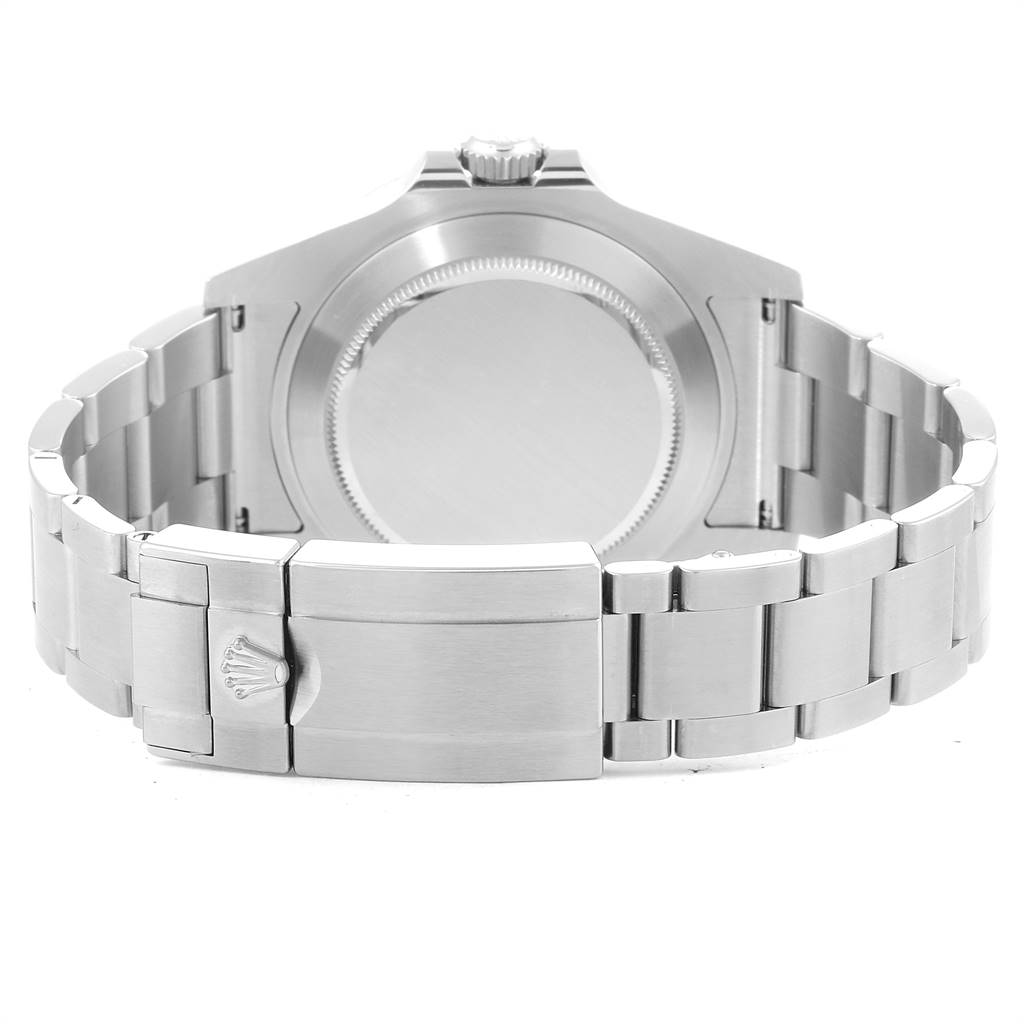 The image shows the back view of a Rolex Explorer 216570 Men's Stainless Steel White Dial 216570 Men's Stainless Steel White Dial watch, focusing on the case back and the metal bracelet clasp.