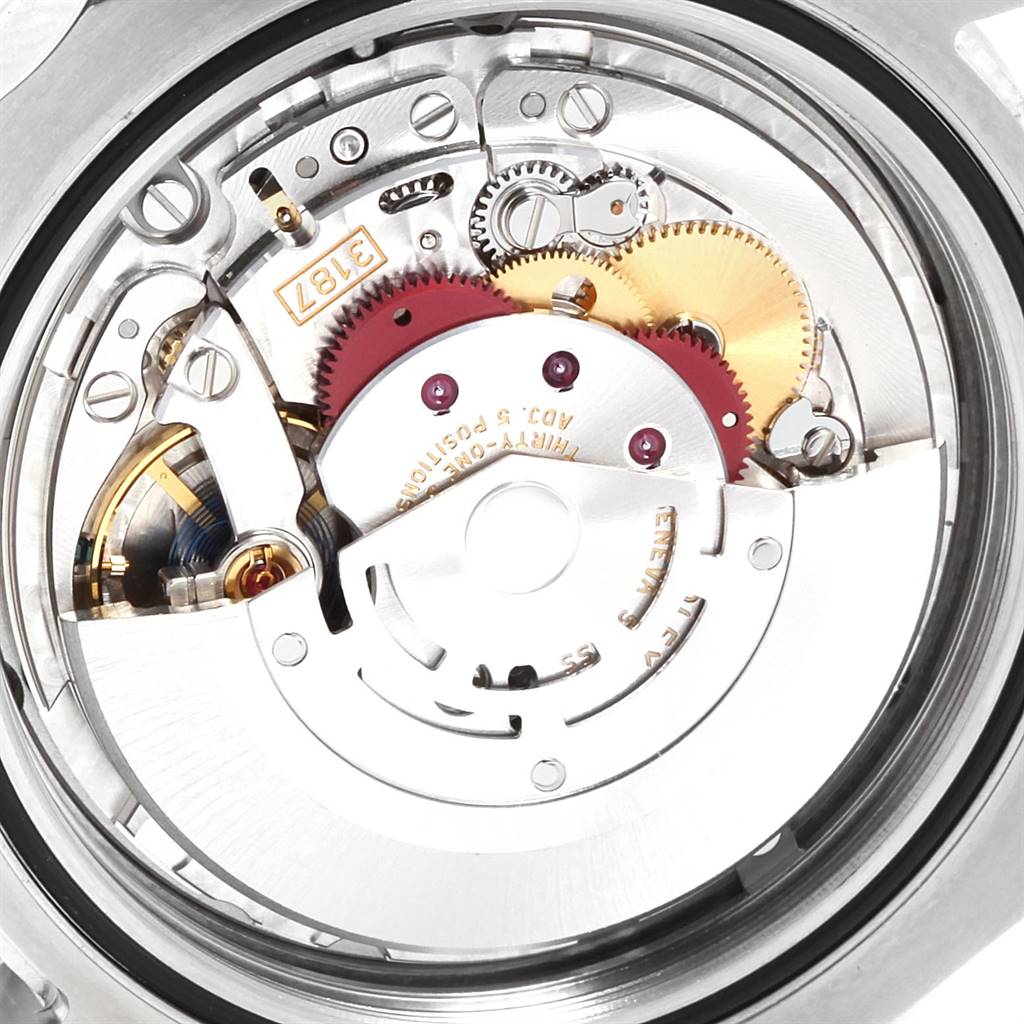 This image shows the internal mechanism of the Rolex Explorer 216570 Men's Stainless Steel White Dial 216570 Men's Stainless Steel White Dial watch, displaying its gears and intricate parts from the back.