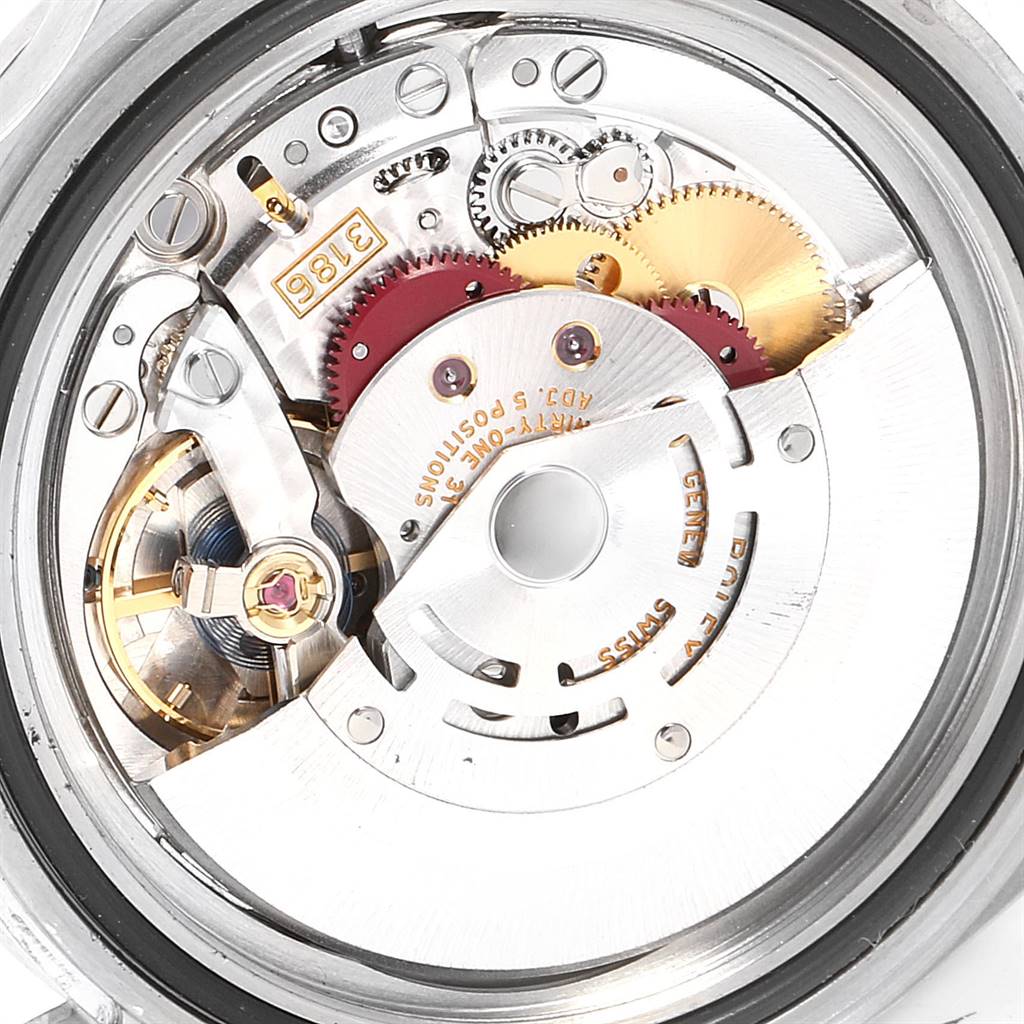 This close-up image shows the intricate movement and internal mechanism of the Rolex Explorer 16570 Men's Stainless Steel White Dial 16570 Men's Stainless Steel White Dial watch.
