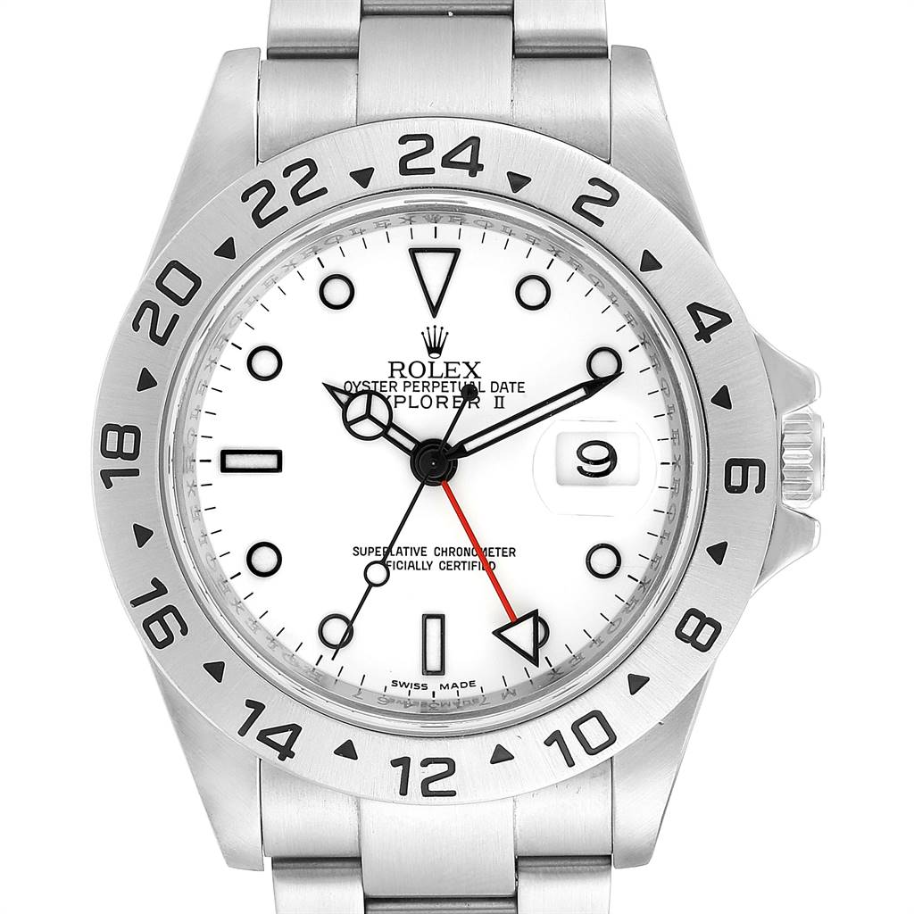 The image shows a Rolex Explorer 16570 Men's Stainless Steel White Dial 16570 Men's Stainless Steel White Dial watch, featuring a stainless steel bracelet, white dial, date display at 3 o'clock, and a 24-hour bezel.