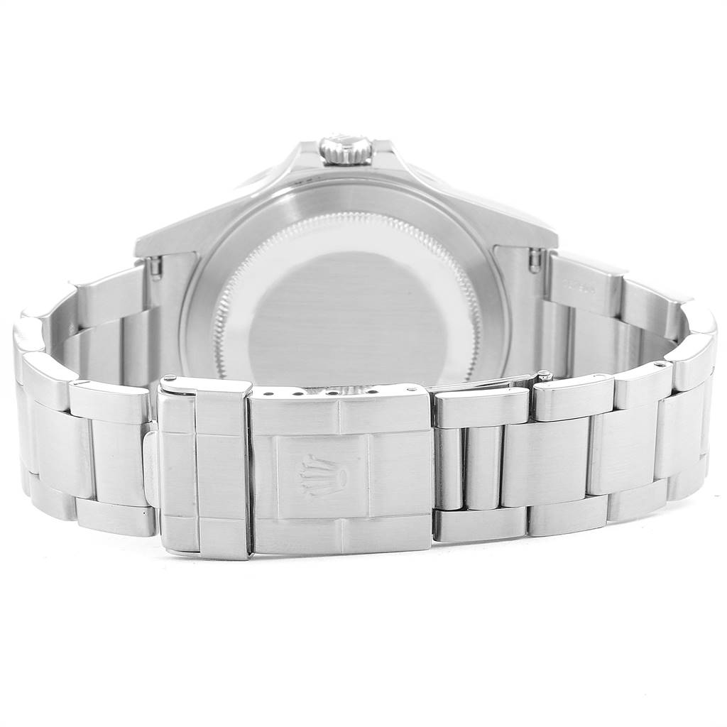 The image shows the back case and bracelet clasp of a Rolex Explorer 16570 Men's Stainless Steel White Dial 16570 Men's Stainless Steel White Dial model watch from a rear angle.