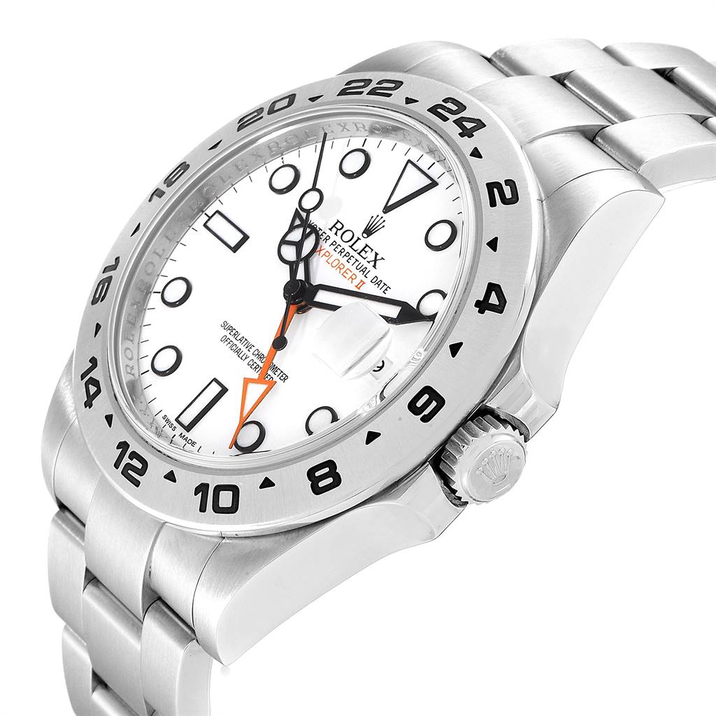 This image shows a side angle of a Rolex Explorer 216570 Men's Stainless Steel White Dial 216570 Men's Stainless Steel White Dial watch, highlighting the face, bezel, and bracelet.