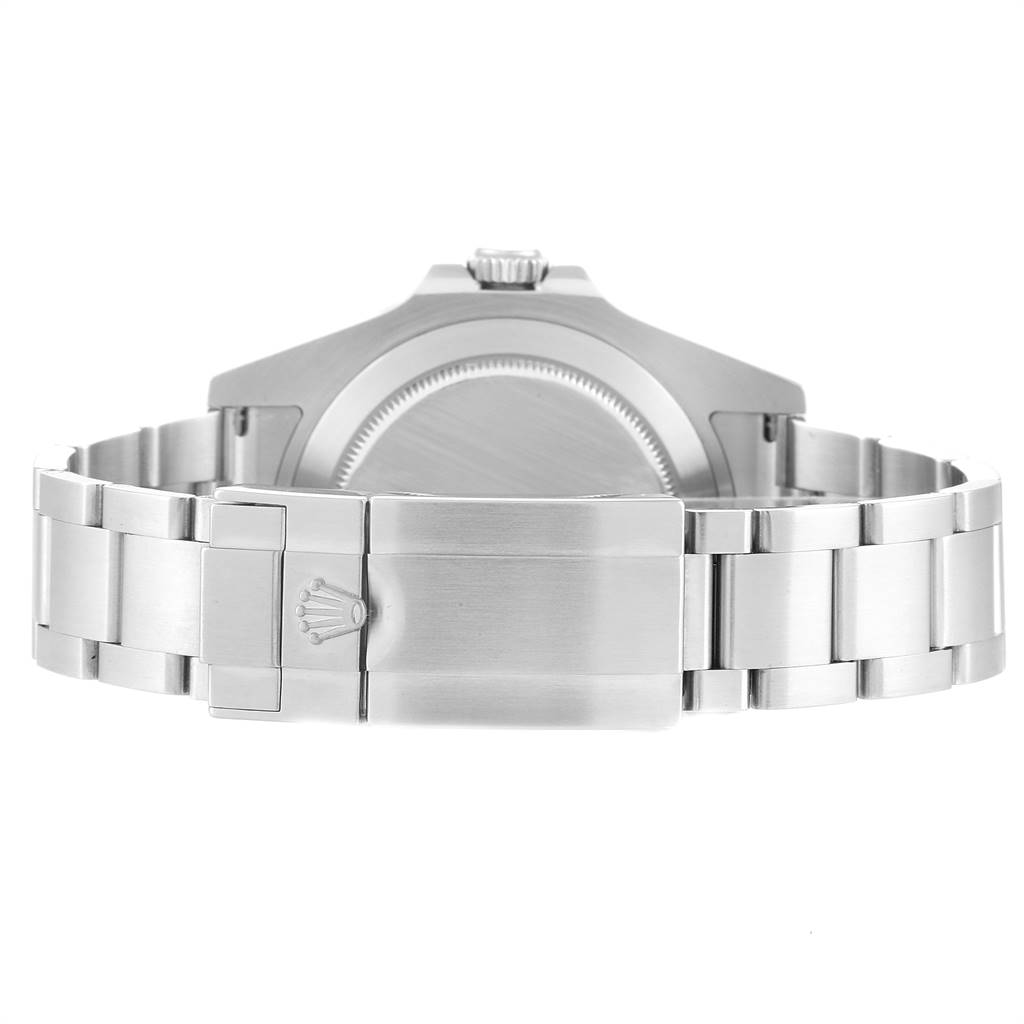 The image shows the back view of the Rolex Explorer 216570 Men's Stainless Steel White Dial 216570 Men's Stainless Steel White Dial watch with a focus on the clasp and bracelet.