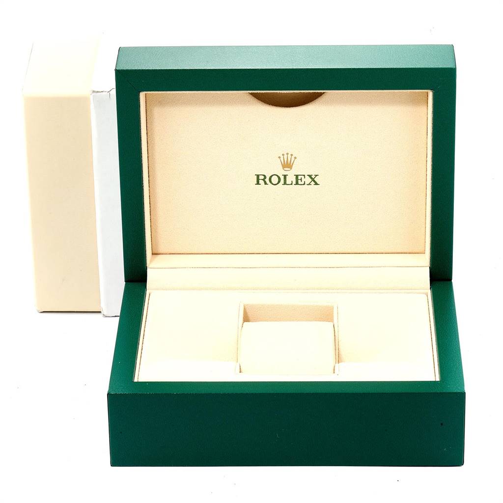 The image displays an opened Rolex Explorer 216570 Men's Stainless Steel White Dial 216570 Men's Stainless Steel White Dial watch box, shown from a frontal angle.