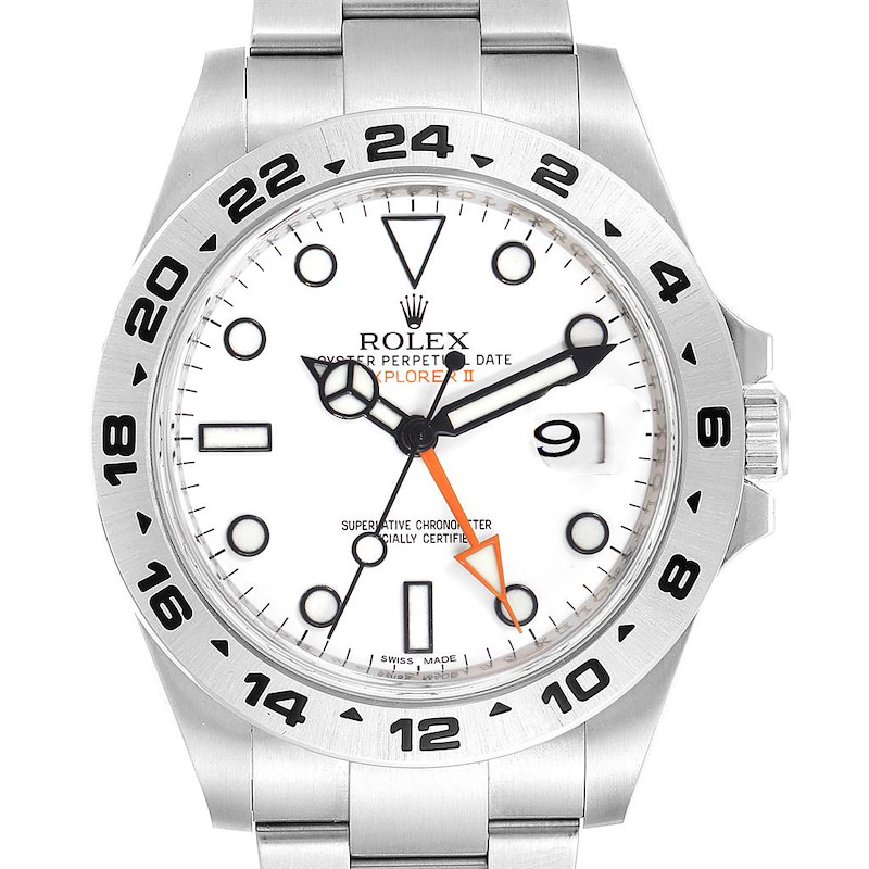 Rolex Explorer II 42mm White Dial Orange Hand Steel Mens Watch 216570 SwissWatchExpo