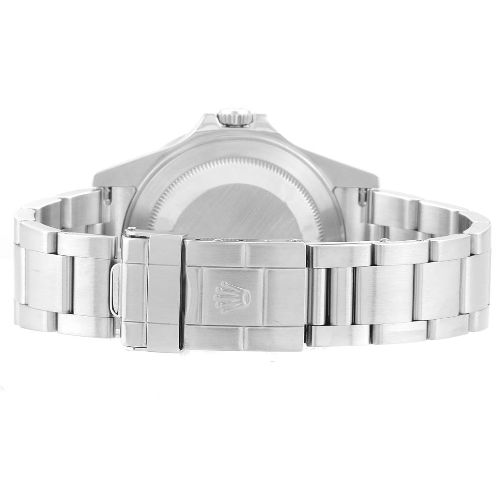 The image shows the back view and bracelet clasp of a Rolex Explorer 16570 Men's Stainless Steel Black Dial 16570 Men's Stainless Steel Black Dial watch.