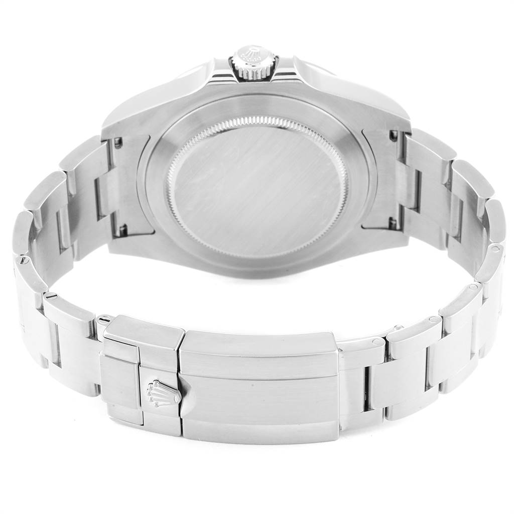 This image shows the back case, bracelet, and clasp of a Rolex Explorer 216570 Men's Stainless Steel Black Dial 216570 Men's Stainless Steel Black Dial watch.