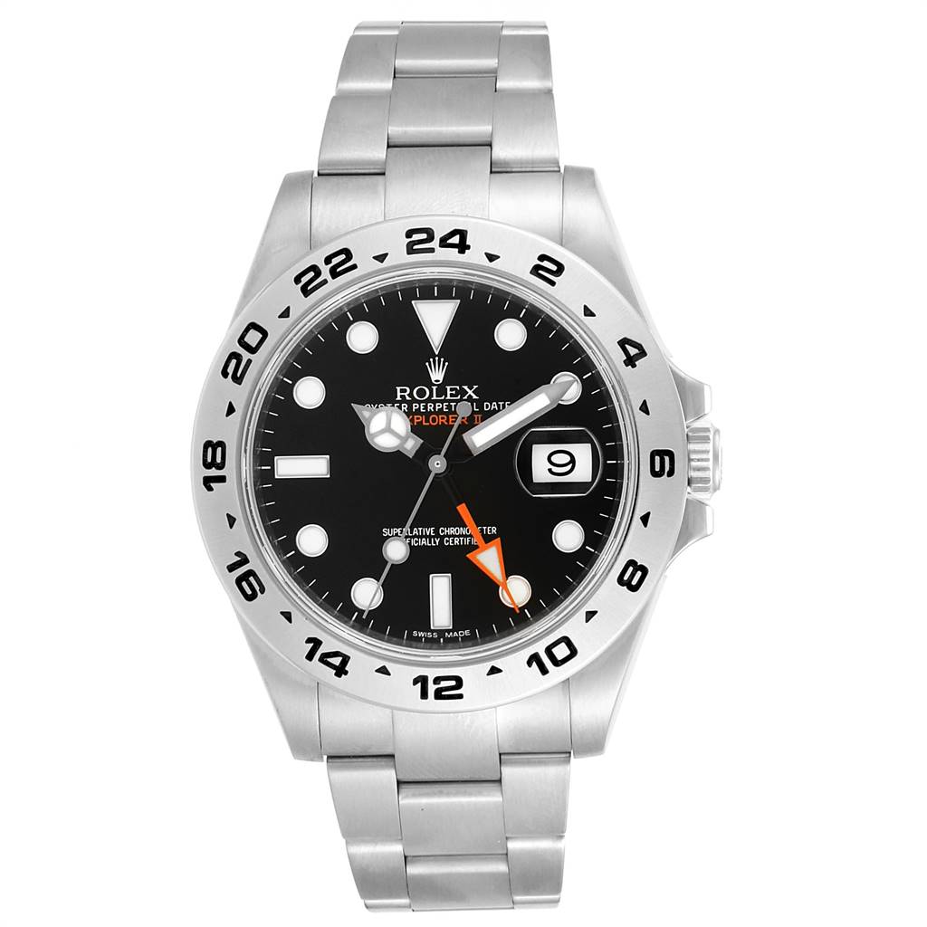 The image shows a front view of a Rolex Explorer 216570 Men's Stainless Steel Black Dial 216570 Men's Stainless Steel Black Dial watch, highlighting the face, bezel, and bracelet.