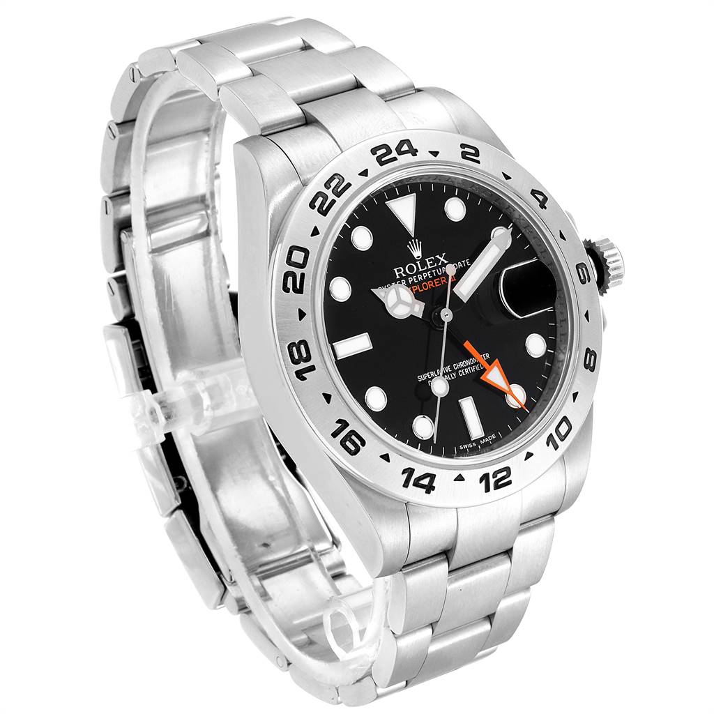 The image shows a side-angle view of a Rolex Explorer 216570 Men's Stainless Steel Black Dial 216570 Men's Stainless Steel Black Dial watch, highlighting its bracelet, bezel, and dial.