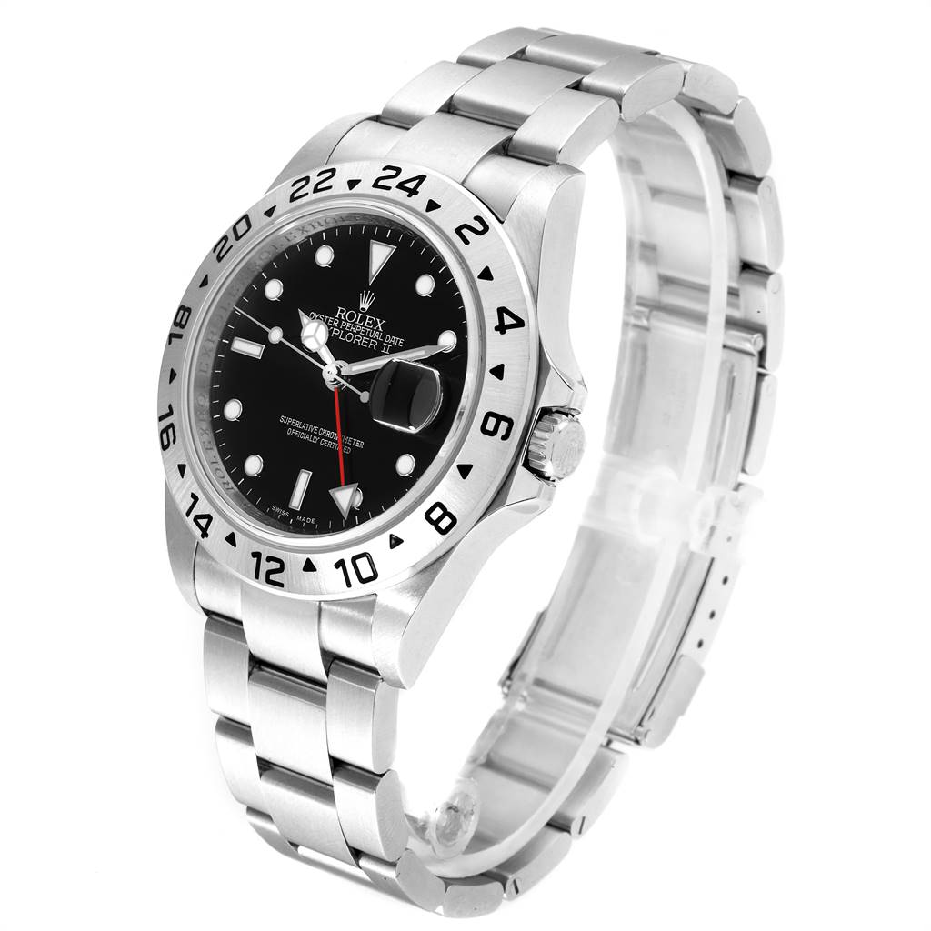 The image shows a Rolex Explorer 16570 Men's Stainless Steel Black Dial 16570 Men's Stainless Steel Black Dial watch at a three-quarter angle, displaying the dial, bezel, bracelet, and clasp.
