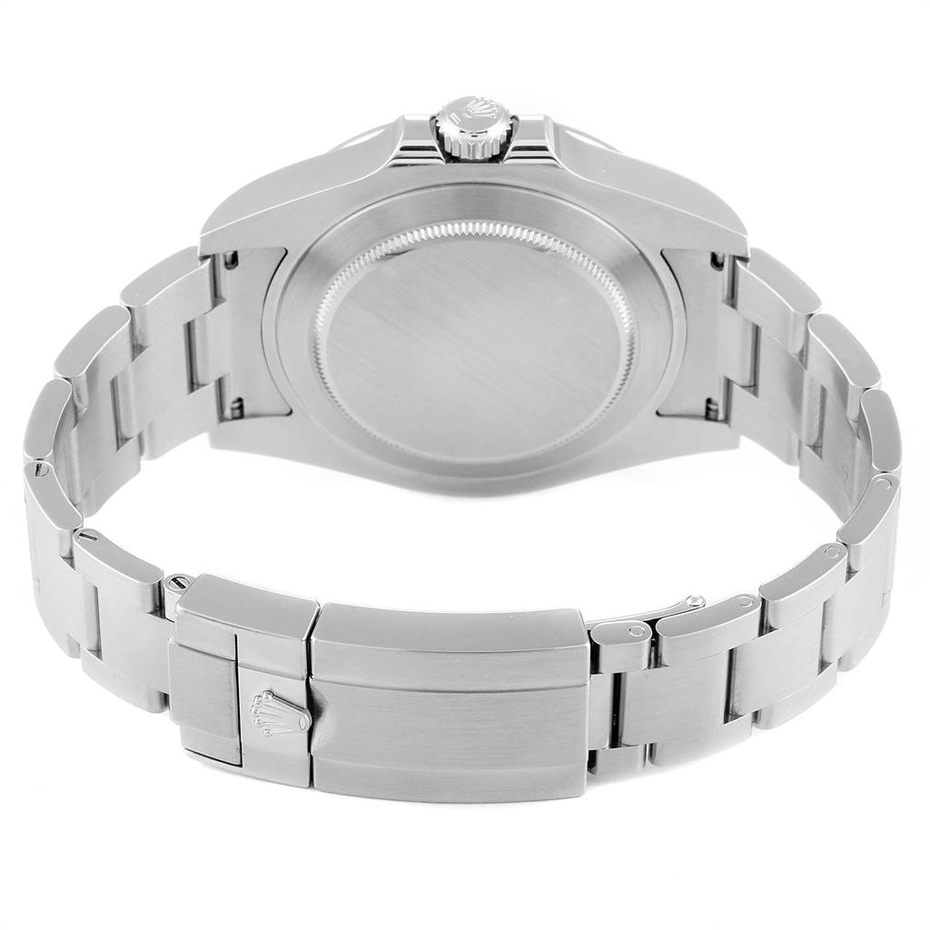 The image shows the back of the Rolex Explorer 216570 Men's Stainless Steel Black Dial 216570 Men's Stainless Steel Black Dial watch, highlighting the clasp, bracelet, and case back.