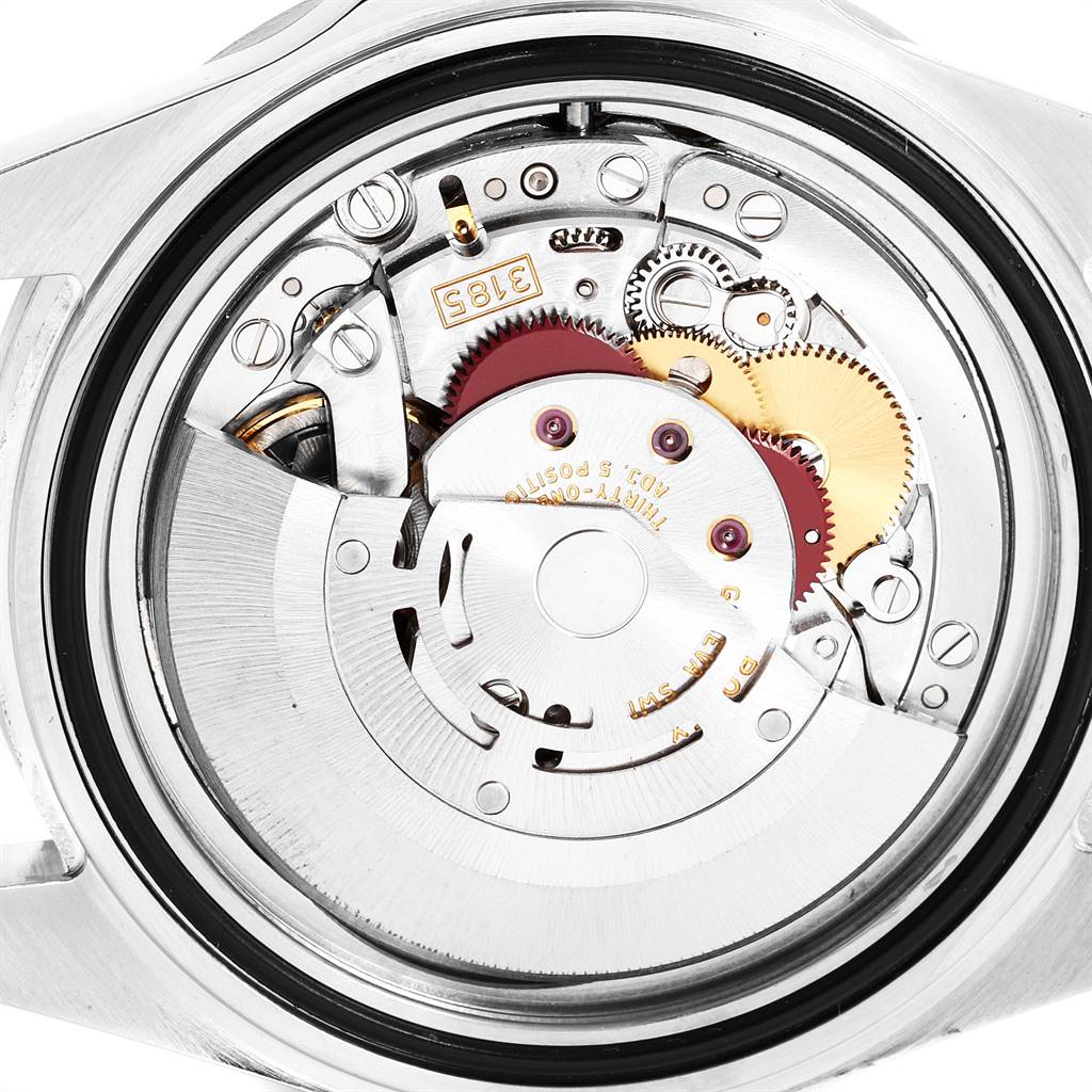 This image shows a close-up view of the internal movement mechanism of a Rolex Explorer 16570 Men's Stainless Steel White Dial 16570 Men's Stainless Steel White Dial watch.