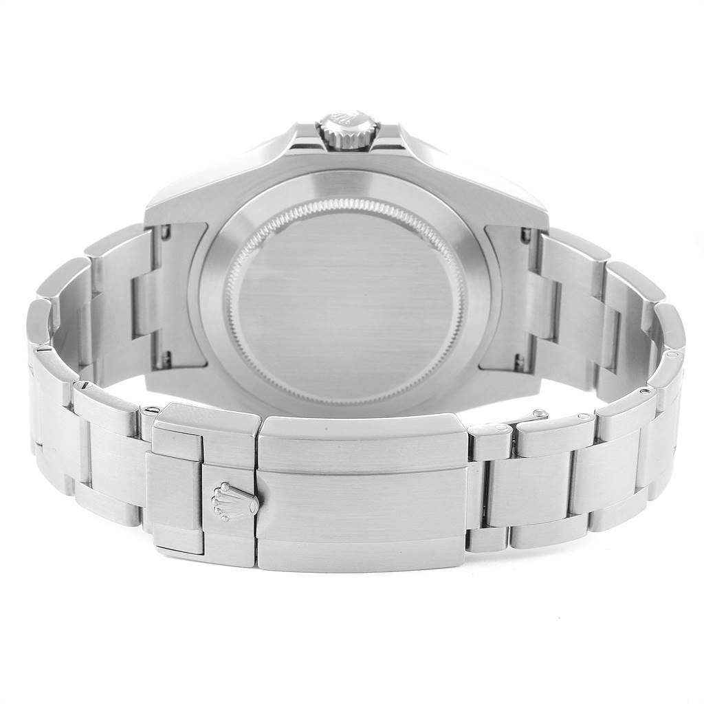 The image shows the back view of the Rolex Explorer 216570 Men's Stainless Steel White Dial 216570 Men's Stainless Steel White Dial watch, highlighting the clasp, bracelet, and case back.