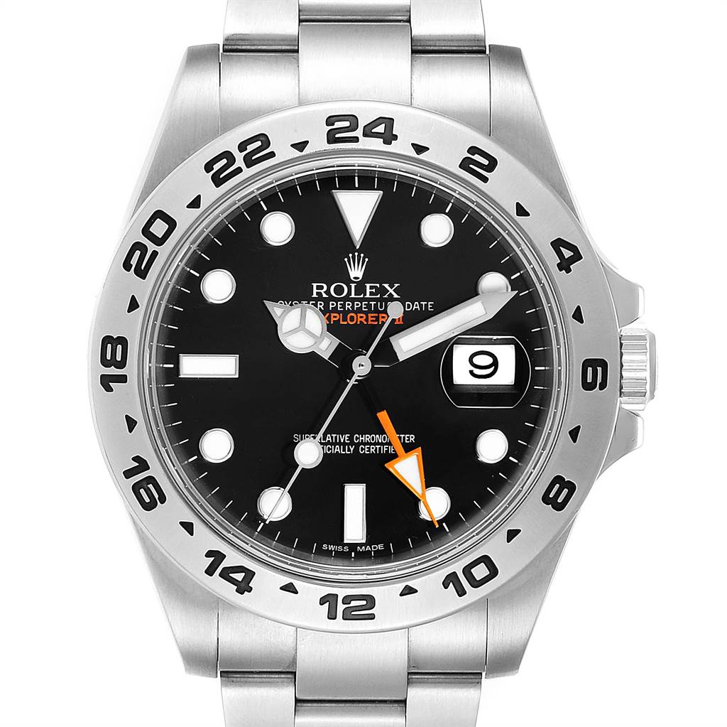The Rolex Explorer 216570 Men's Stainless Steel Black Dial 216570 Men's Stainless Steel Black Dial watch is shown from a front angle displaying the dial, hands, bezel, date window, and part of the bracelet.