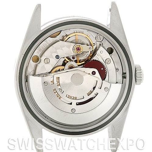 The image shows the back view of the Rolex Explorer 14270 Men's Stainless Steel Black Dial 14270 Men's Stainless Steel Black Dial model, revealing its internal movement components.